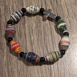Multicolor Beaded Bracelet with Cross Charm